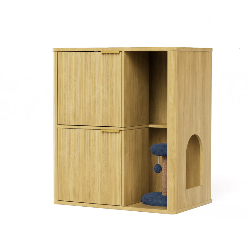 31.5-inch Light Wood Cat Litter Cabinet with Cat Tree by HouseOfZazla