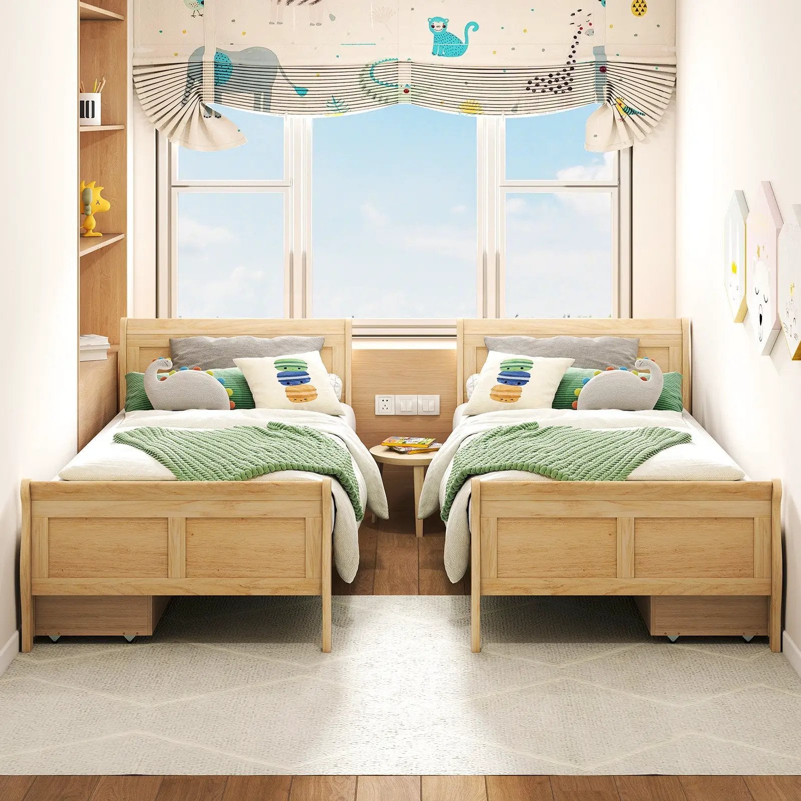 Twin Size Sleigh Bed with 2 Storage Drawers Wood Platform Bed Frame by DirectDeals
