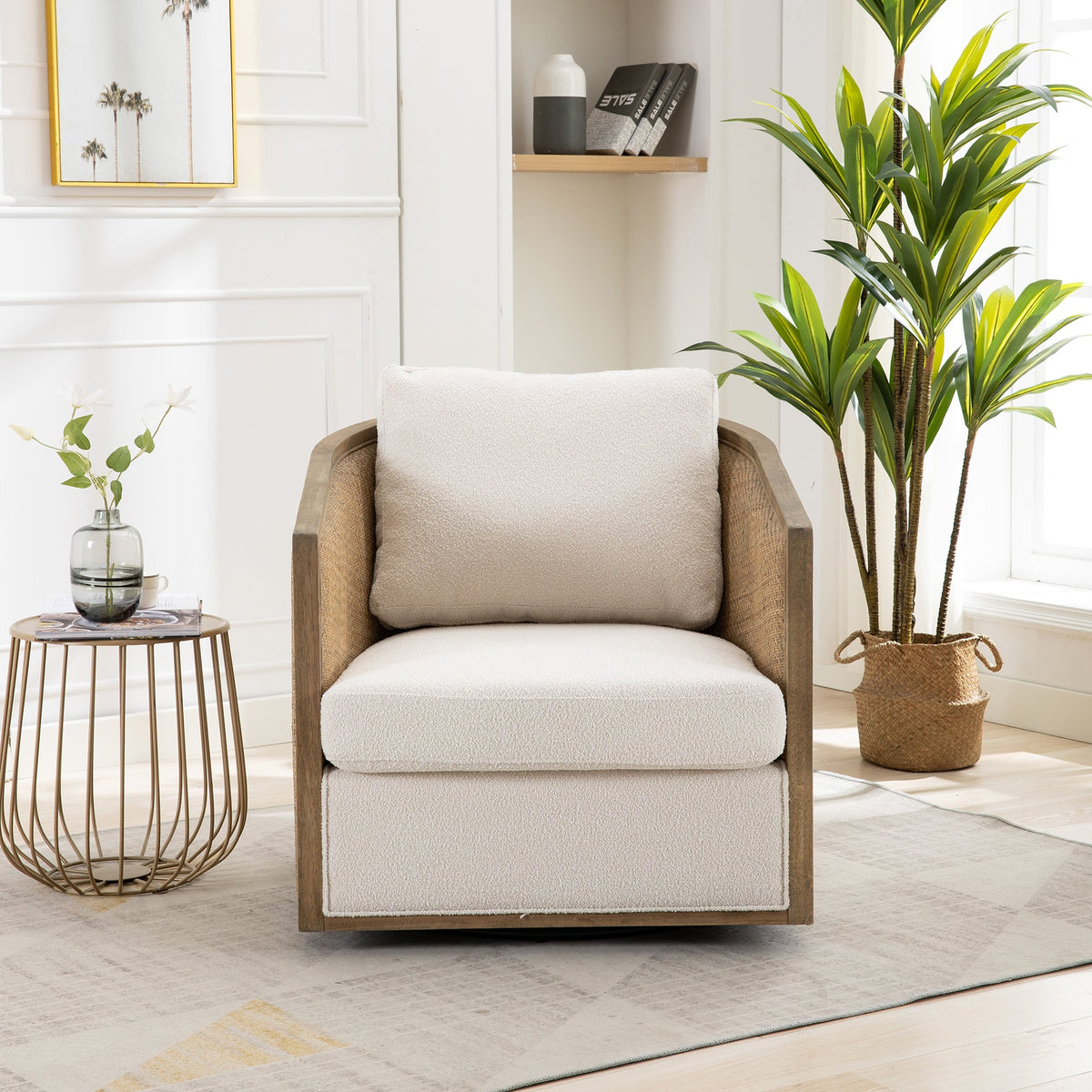 Swivel Barrel Chair, Comfy Round Accent Sofa Chair for Living Room, 360 Degree Swivel Barrel Club Chair, Leisure Arm Chair for Nursery, Hotel, Bedroom, Office, Lounge (Beige Boucle), photo 3 of 10