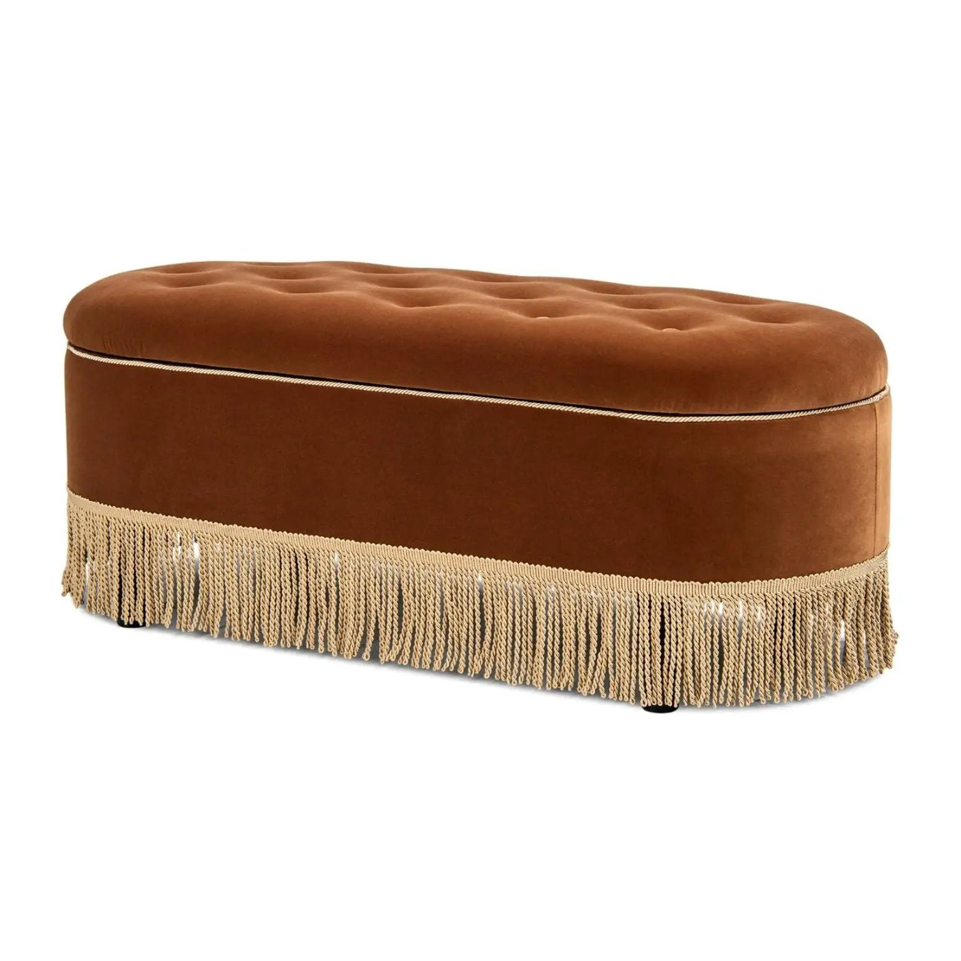 Melinda - Oval Tufted Bullion Fringe Storage Bench by HouseOfZazla