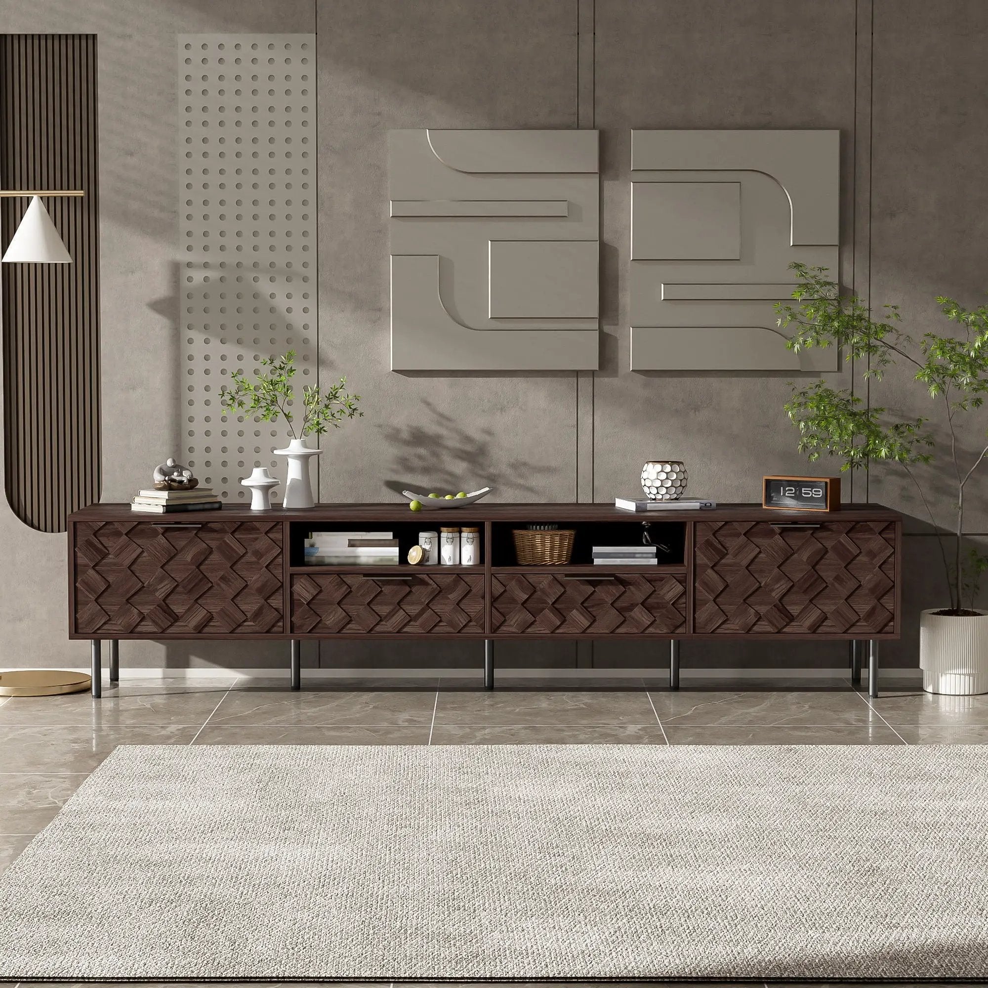 TV Stand For TVs Up To 85" With Closed Storage, Soft Closing Hinges, Living Room Entertainment Center - Walnut by Unique Piece Furniture