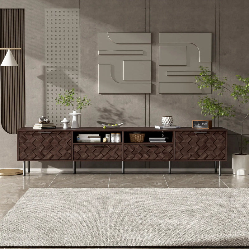 TV Stand For TVs Up To 85" With Closed Storage, Soft Closing Hinges, Living Room Entertainment Center - Walnut by Unique Piece Furniture
