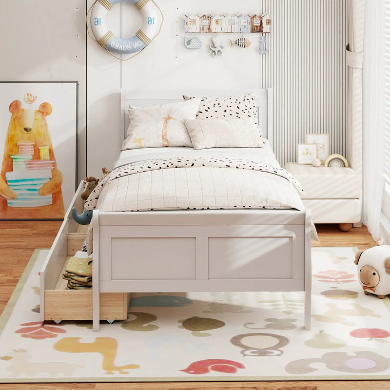 Twin Size Sleigh Bed with 2 Storage Drawers Wood Platform Bed Frame by DirectDeals