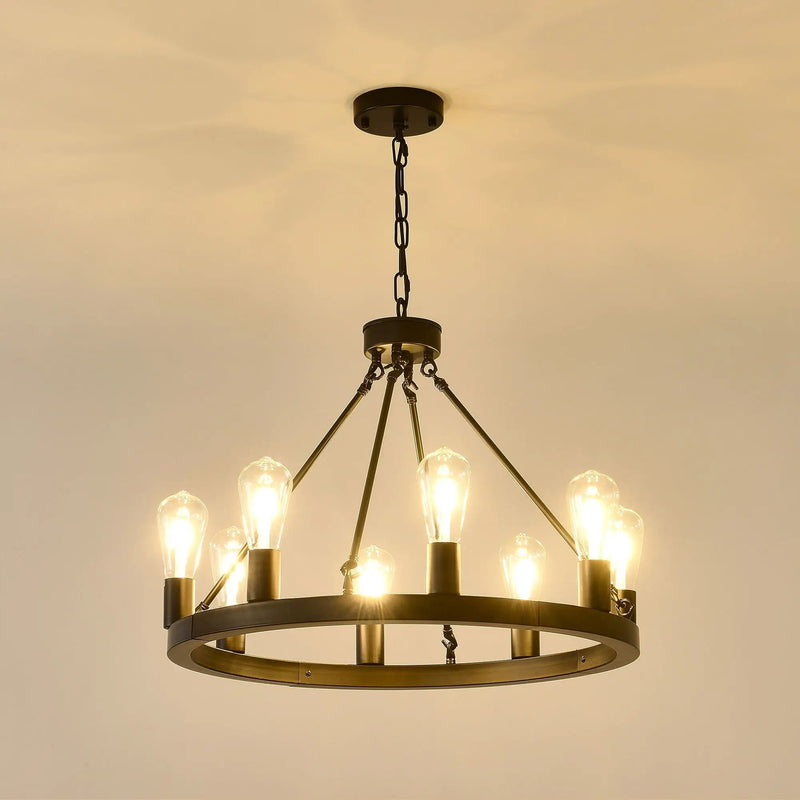 6 Light (No Bulbs) Wagon Wheel Chandelier Farmhouse Modern Small Round Chandelier For Living Room Kitchen Island Foyer Hallway Entryway Bedroom Dining Room Light Fixture Ceiling Hanging - Matte Black by HouseOfZazla
