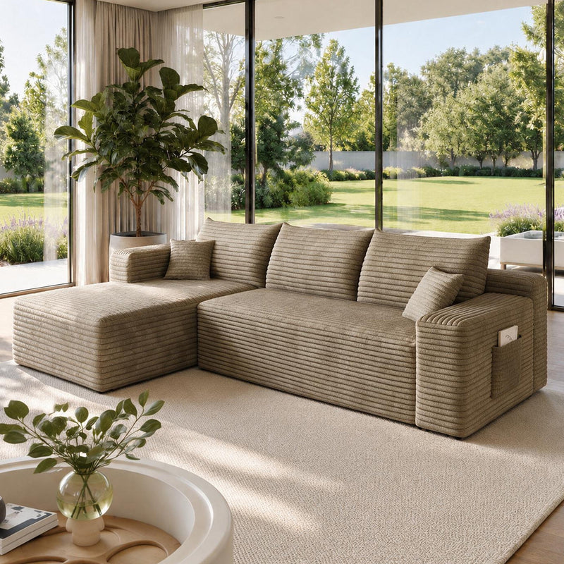Cloud Sectional Sofa with No Assembly Required - Camel Plush Corduroy, 96"