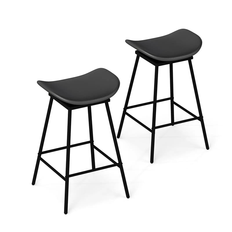 Set of 2 Swivel Barstools Faux Leather Upholstered Backless with Footrest by DirectDeals