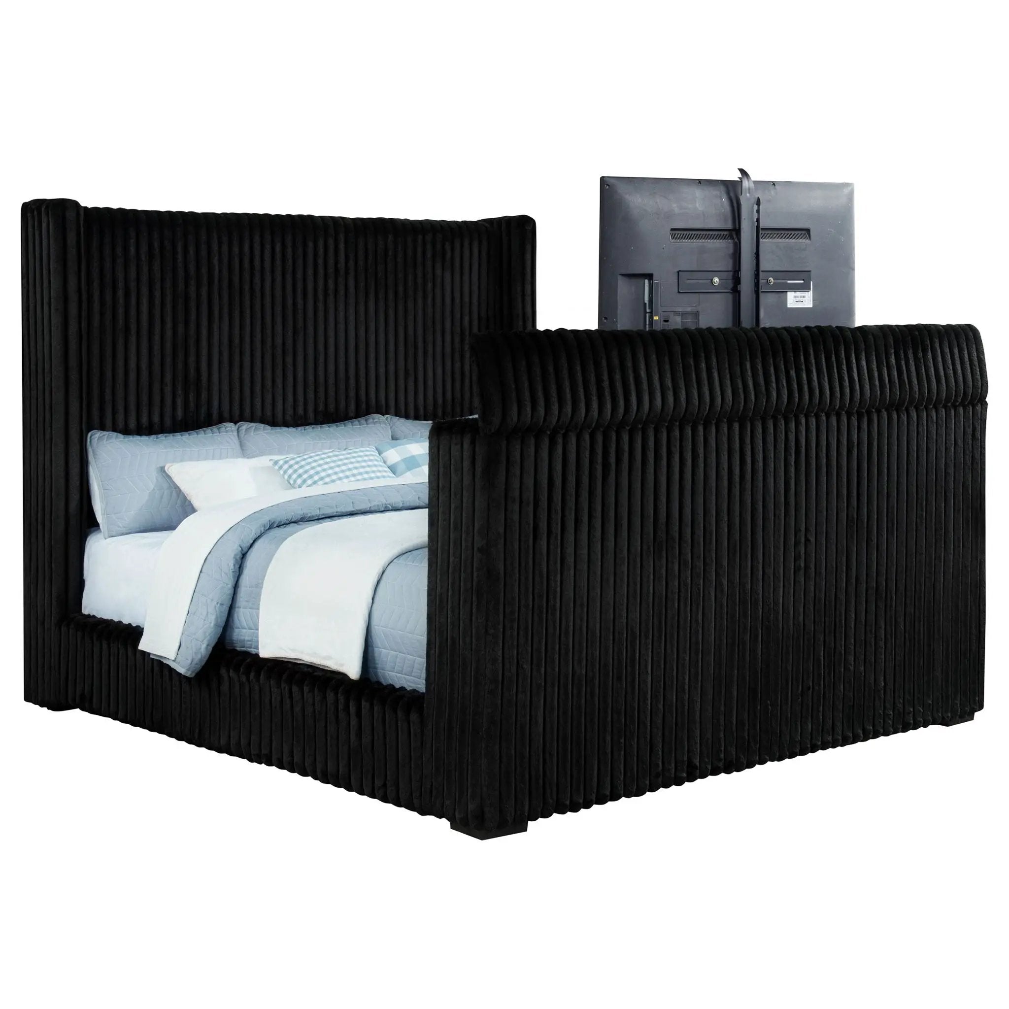 Centergrove Upholstered California King Wingback TV Bed Black by Unique Piece Furniture