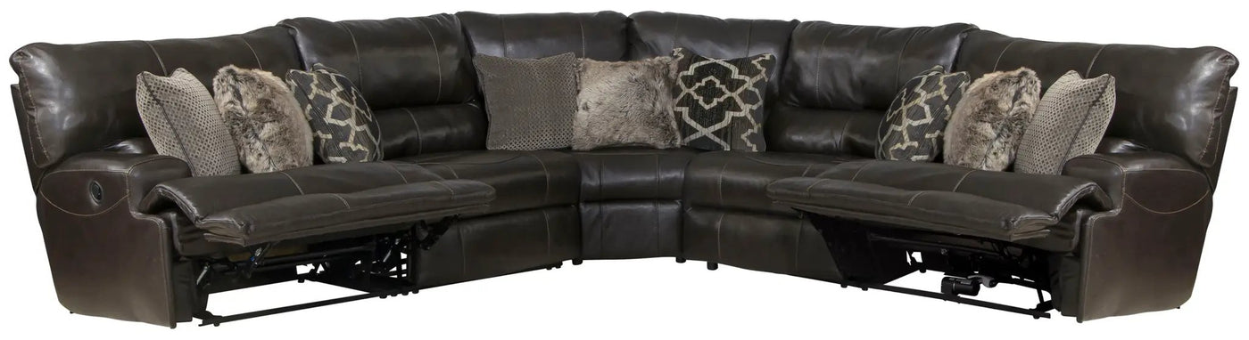 Como - 5 Piece Italian Leather Match Reclining Sectional by Unique Piece Furniture