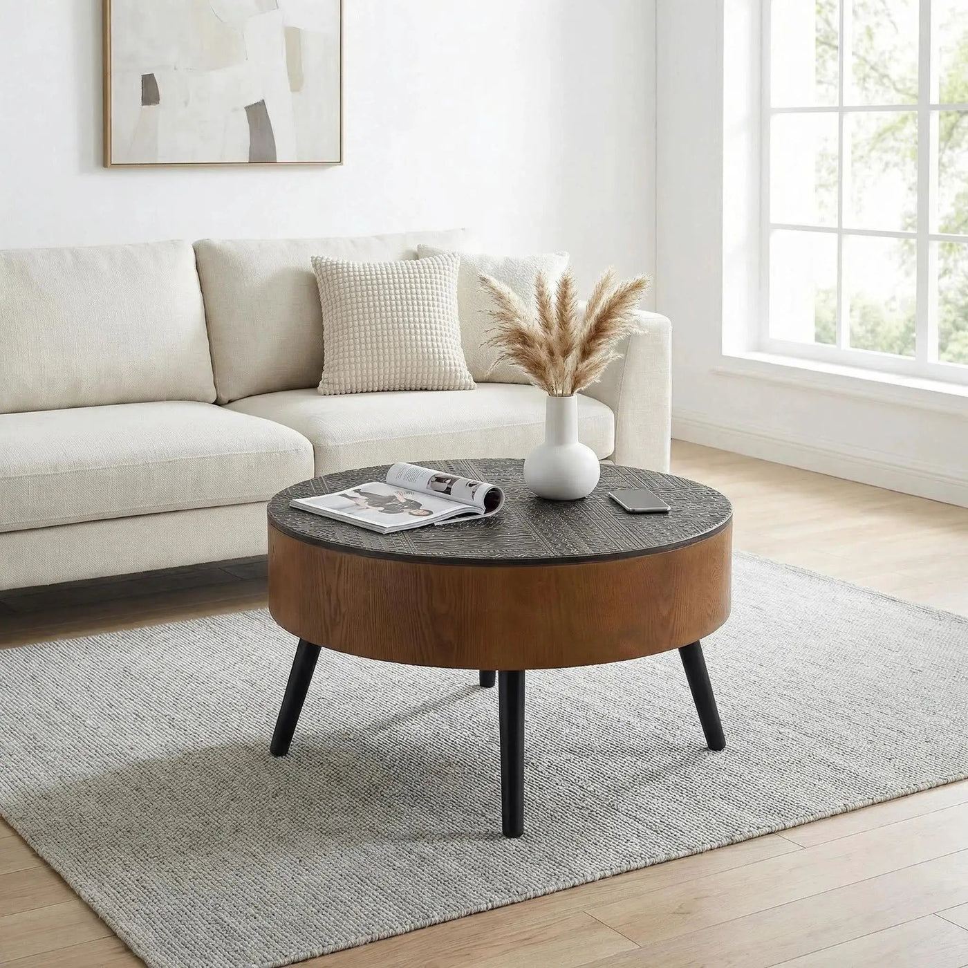Round Coffee Table With Storage Function For Living Rooms by HouseOfZazla
