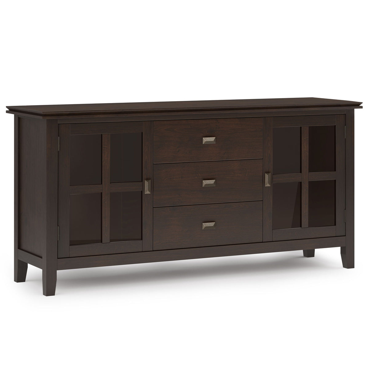 Large Sideboard Buffet with Tempered Glass Doors - Dark Chestnut Brown