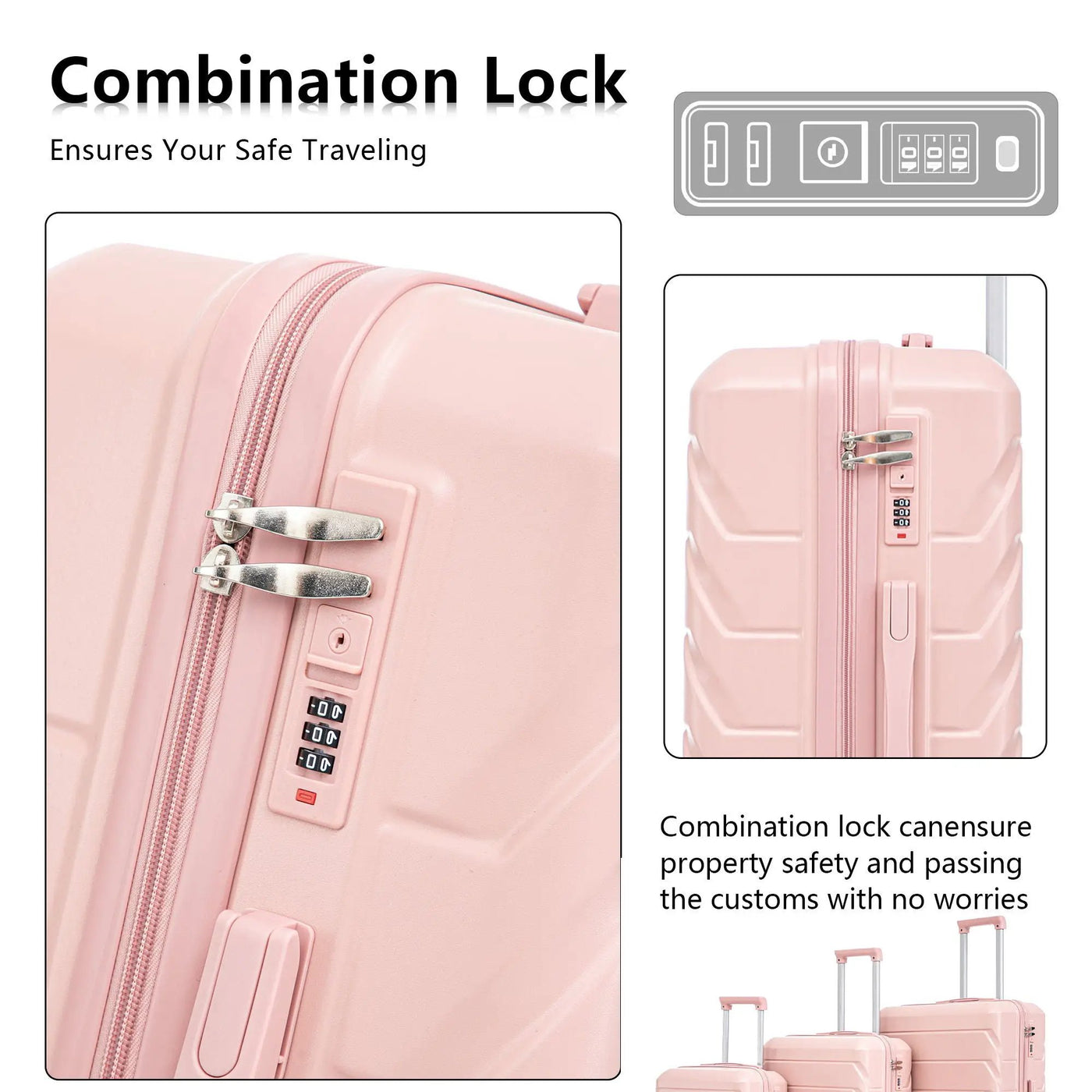 3 Pieces Set 20" / 24" / 28" Spinner Wheel Luggage With Combination Lock by HouseOfZazla