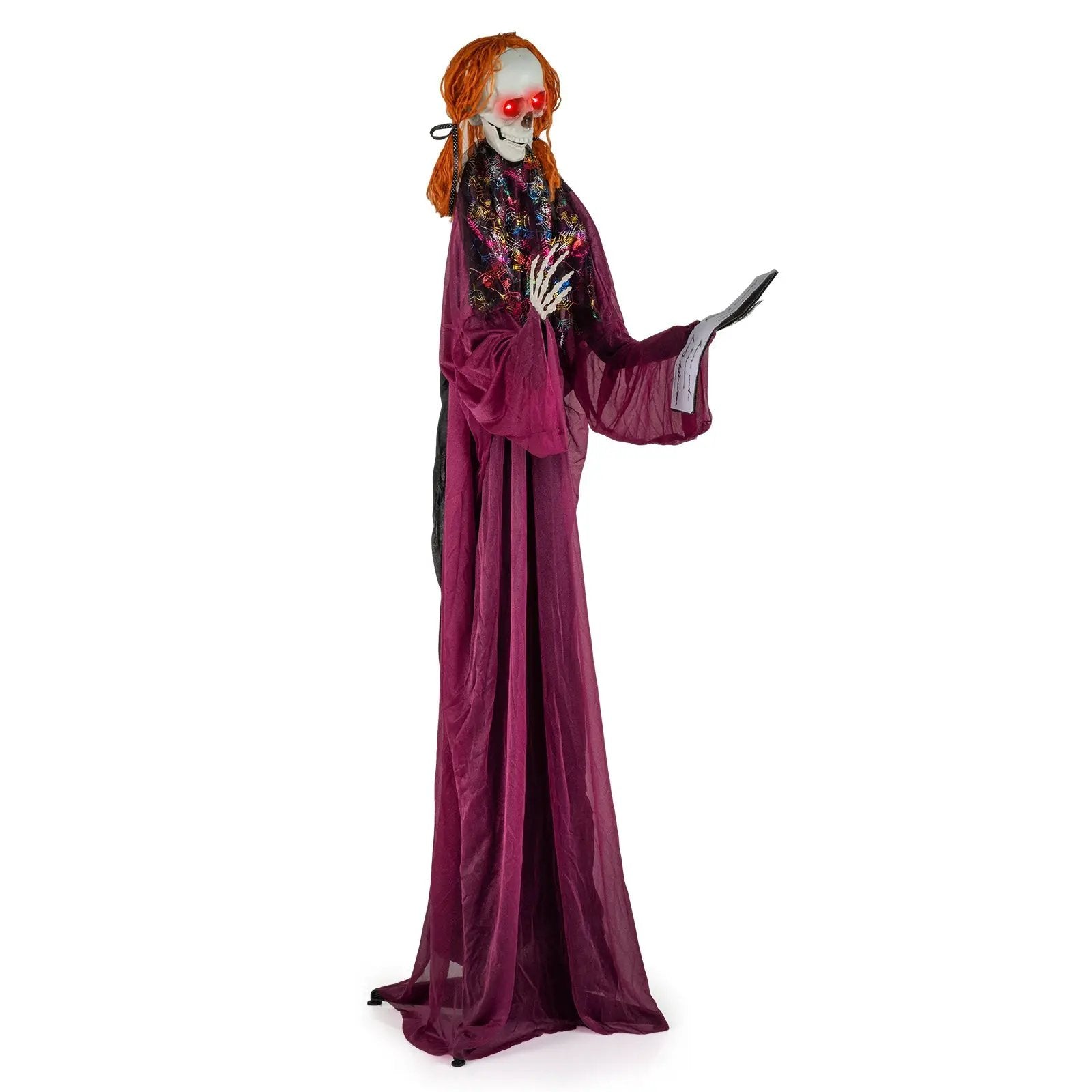 6 Feet Halloween Animatronic Standing Girl Holding Book with Sound-Activated Light-up Eyes and Moving Arms & Head by DirectDeals