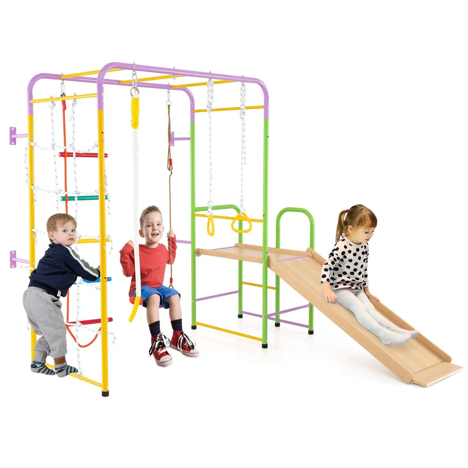 Metal Indoor Jungle Gym 8-in-1 Climbing Playset with Monkey Bars-Multicolor by DirectDeals