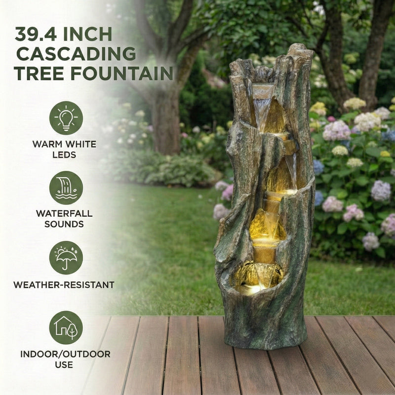 Resin Tree Trunk Outdoor Fountain 39 Inch with LED, photo 4 of 7