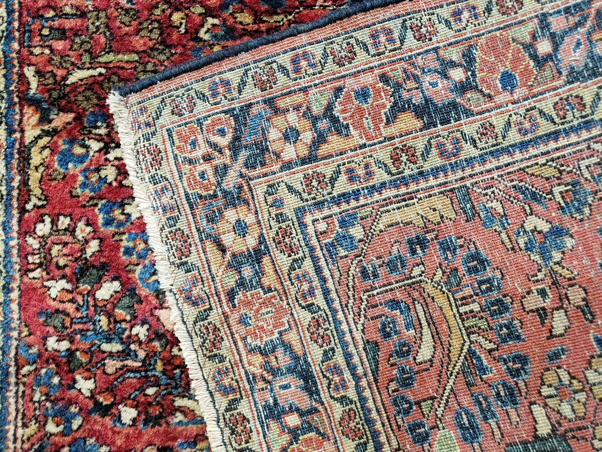 Antique Persian Sarouk Rug, Red, Allover Floral Pattern, Hand-Knotted, Wool, 3'4" x 4'10" by Jewel Rugs