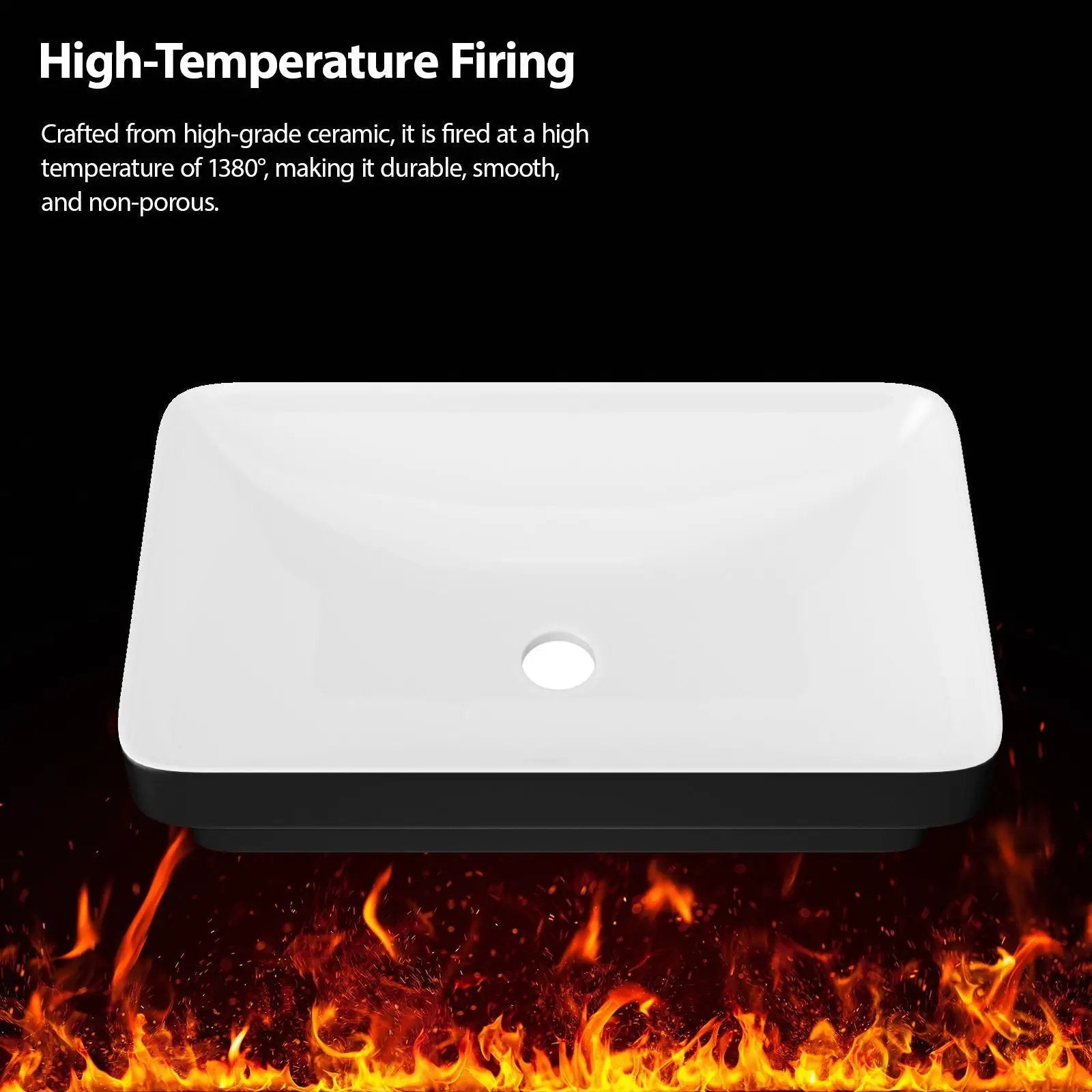 Semi Recessed Bathroom Sink With Vessel Design, Durable Glazed - White / Black by HouseOfZazla