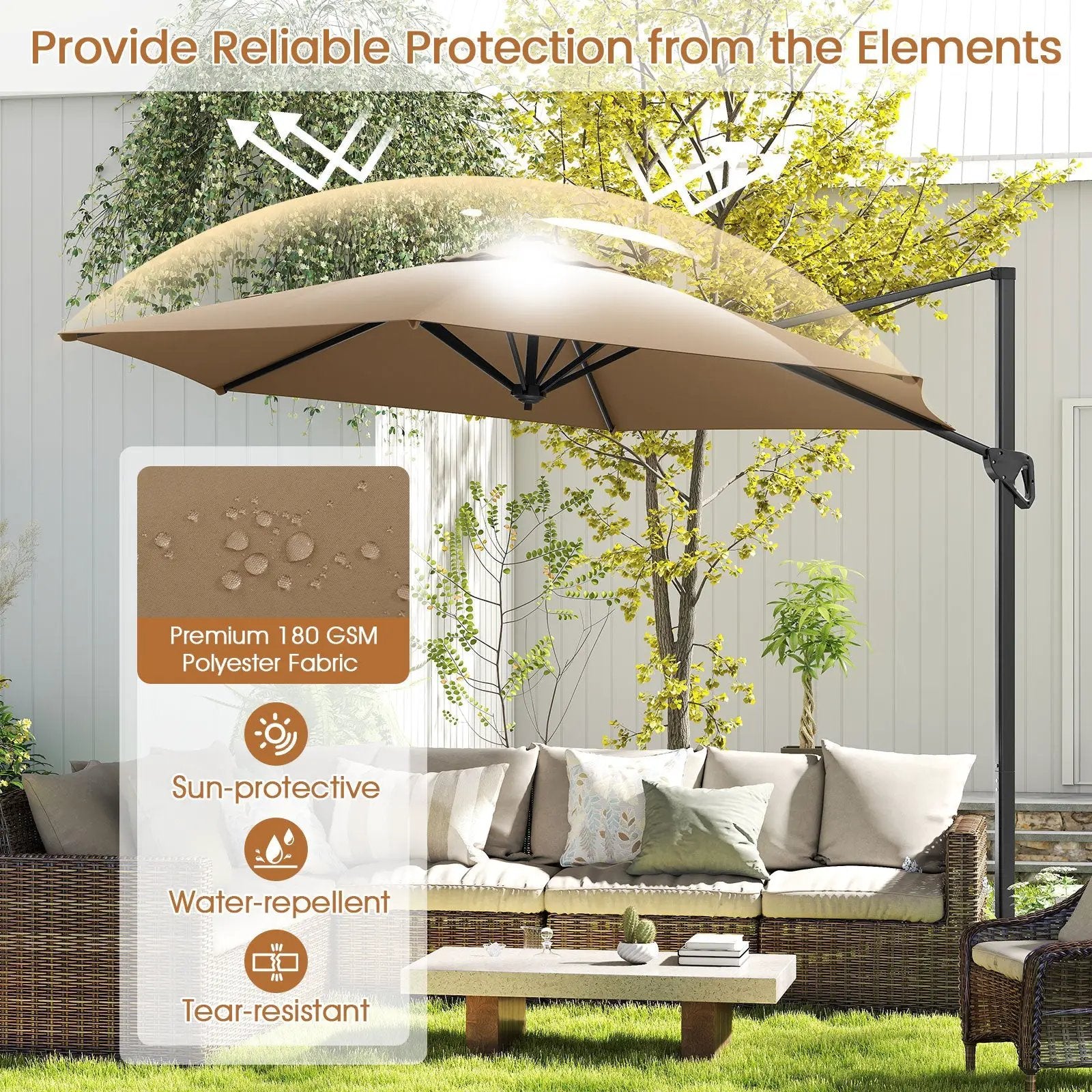 9 FT Cantilever Patio Umbrella with Vented Top and Sun-Protective Canopy by DirectDeals