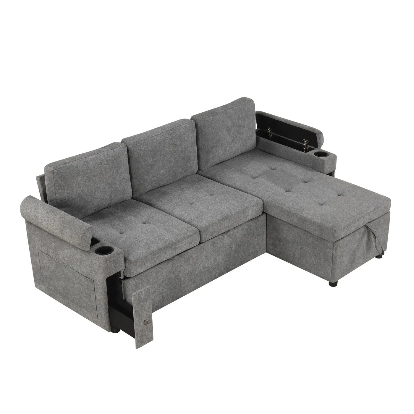 Convertible L Shaped Sofa Couch With Storage, Cup Holders, USB Ports by HouseOfZazla