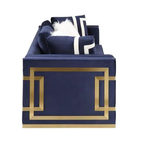 Virrux - Sofa With 6 Pillows - Blue Velvet & Gold by Unique Piece Furniture