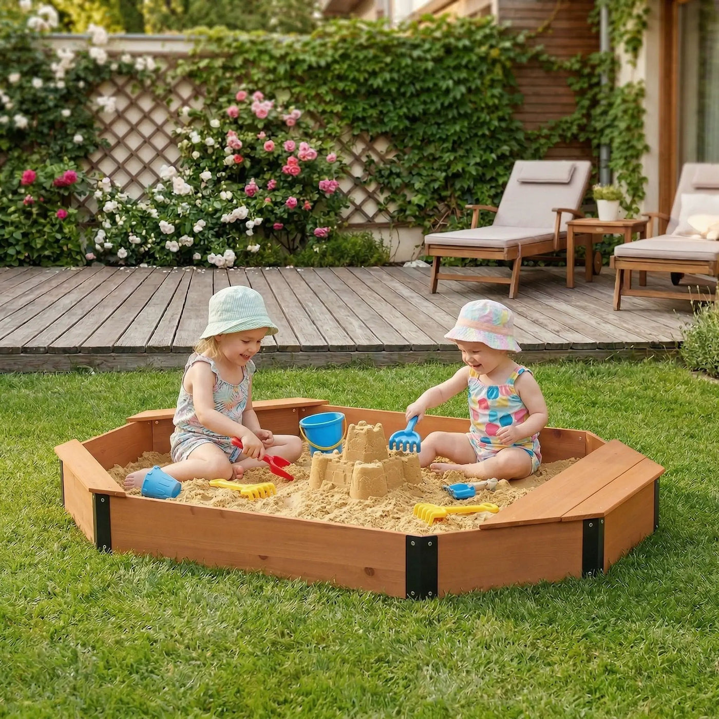 Octagon Sandbox With Storage, Sandpit With Cover And Liner For Backyard by HouseOfZazla