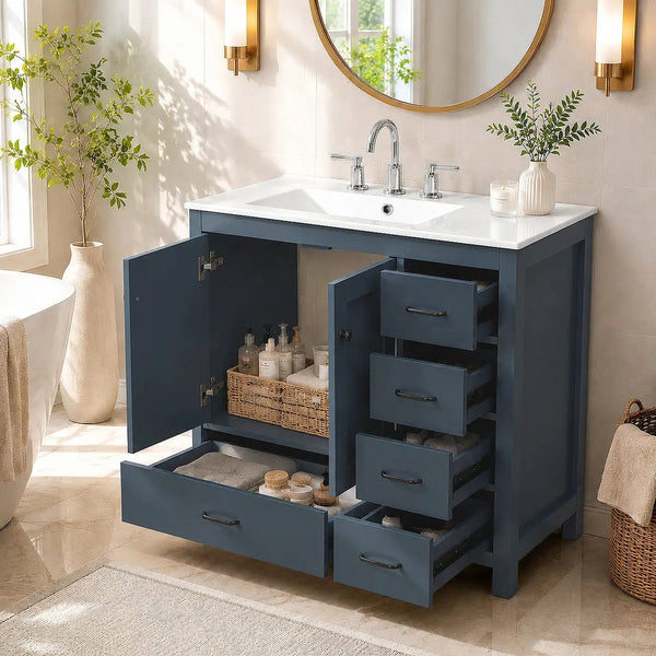 36-Inch White Modern Bathroom Vanity with Ceramic Sink, photo 2 of 10