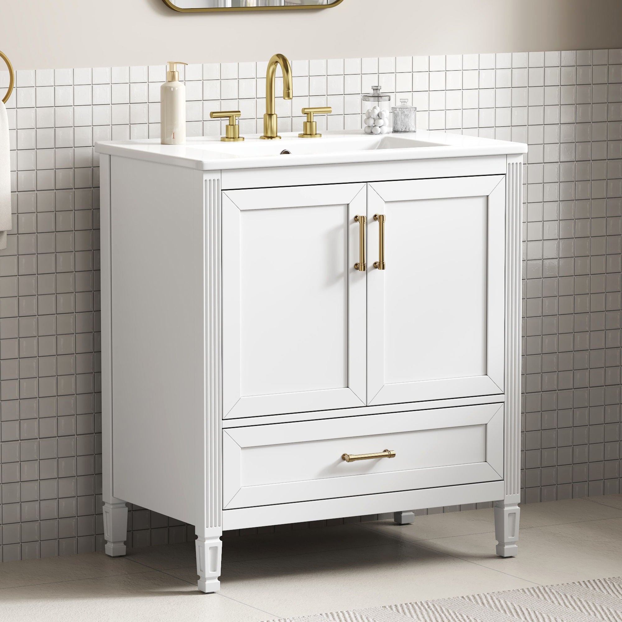 Elegant Fluted Bathroom Vanity With Sink, Soft Close Doors & Drawer by HouseOfZazla