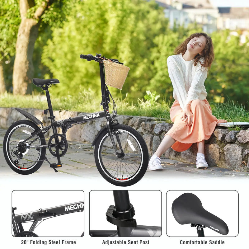 20 Inch Folding Bike for Adults with Basket and Phone Holder by HouseOfZazla