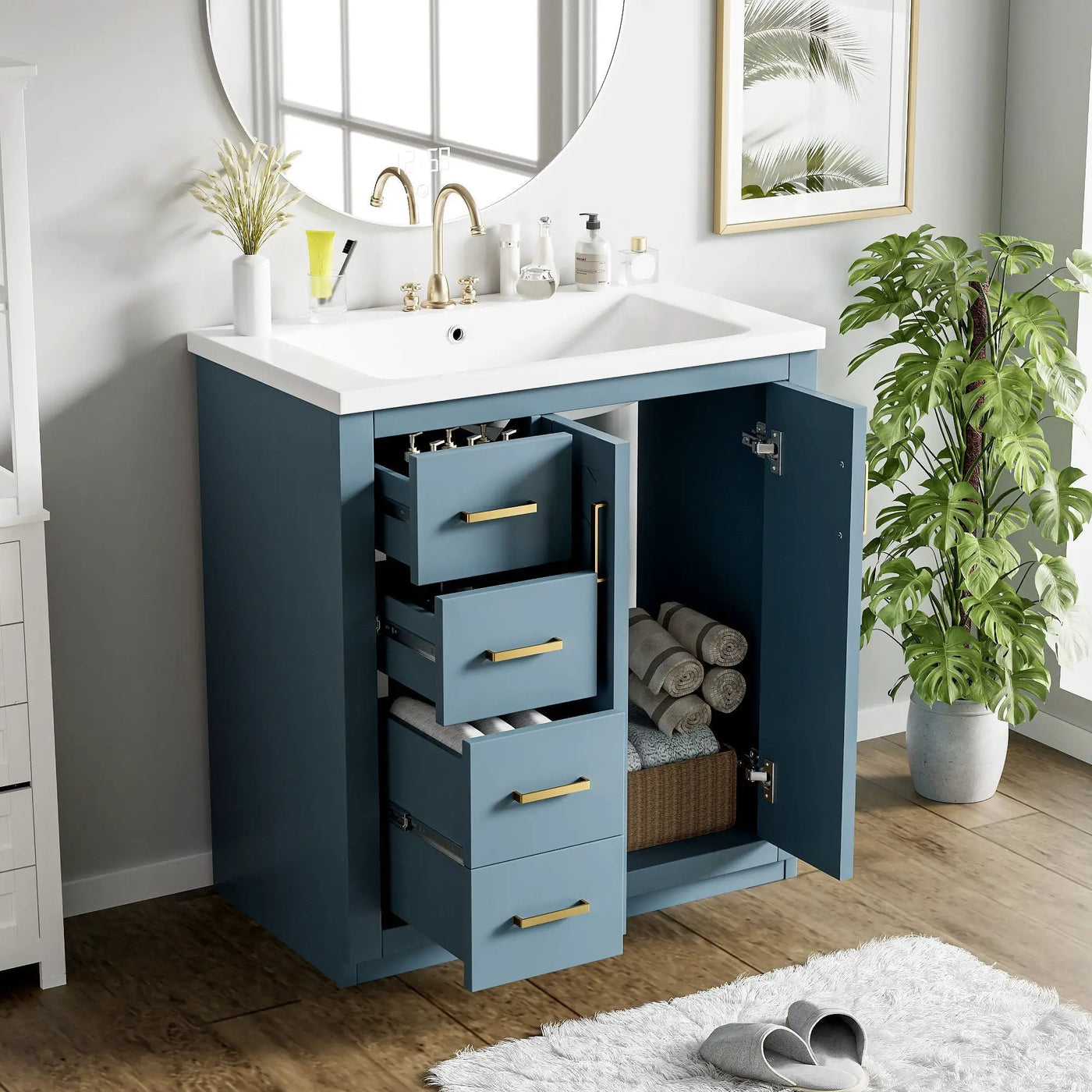 Ceramic Sink Combo, Freestanding Vanity Set With 3 Drawers & Soft Closing Doors by HouseOfZazla
