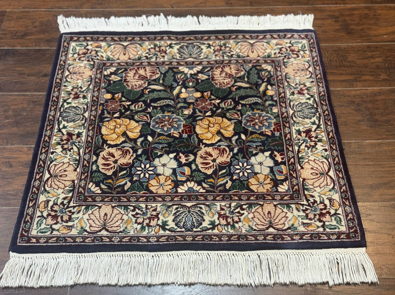 Square Pak Persian Small Rug 2.7 x 2.7, William Morris Design, Dark Green, Floral, Handmade by Jewel Rugs
