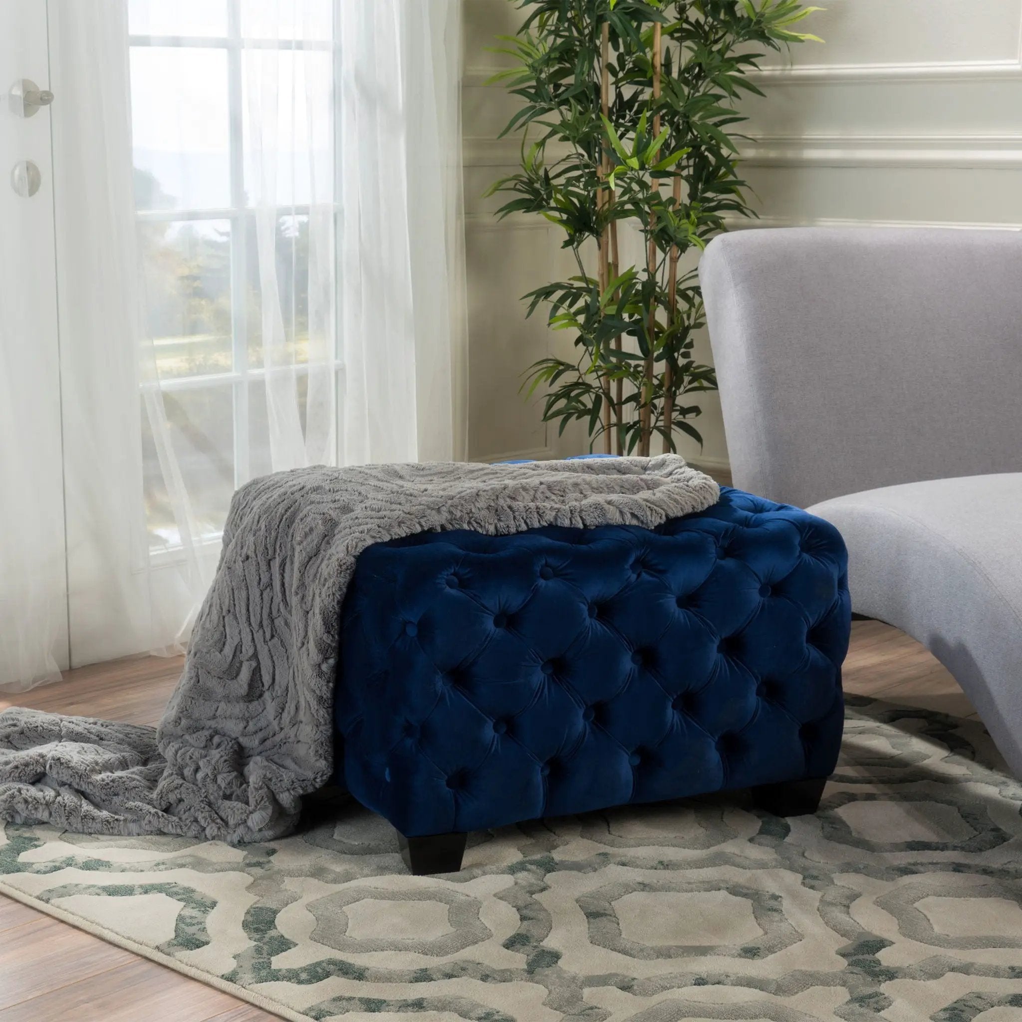 Modern Glam Ottoman with Upholstery and Button Tufted Design by HouseOfZazla