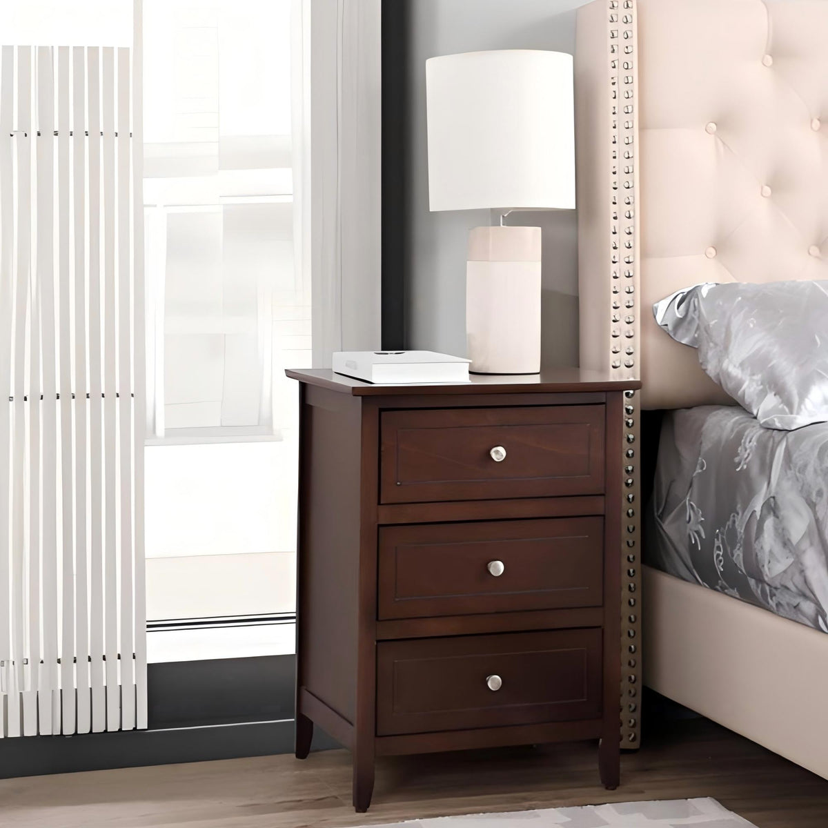 3 Drawer Nightstand with Real Wood Veneers - Multiple Colors, photo 7 of 32