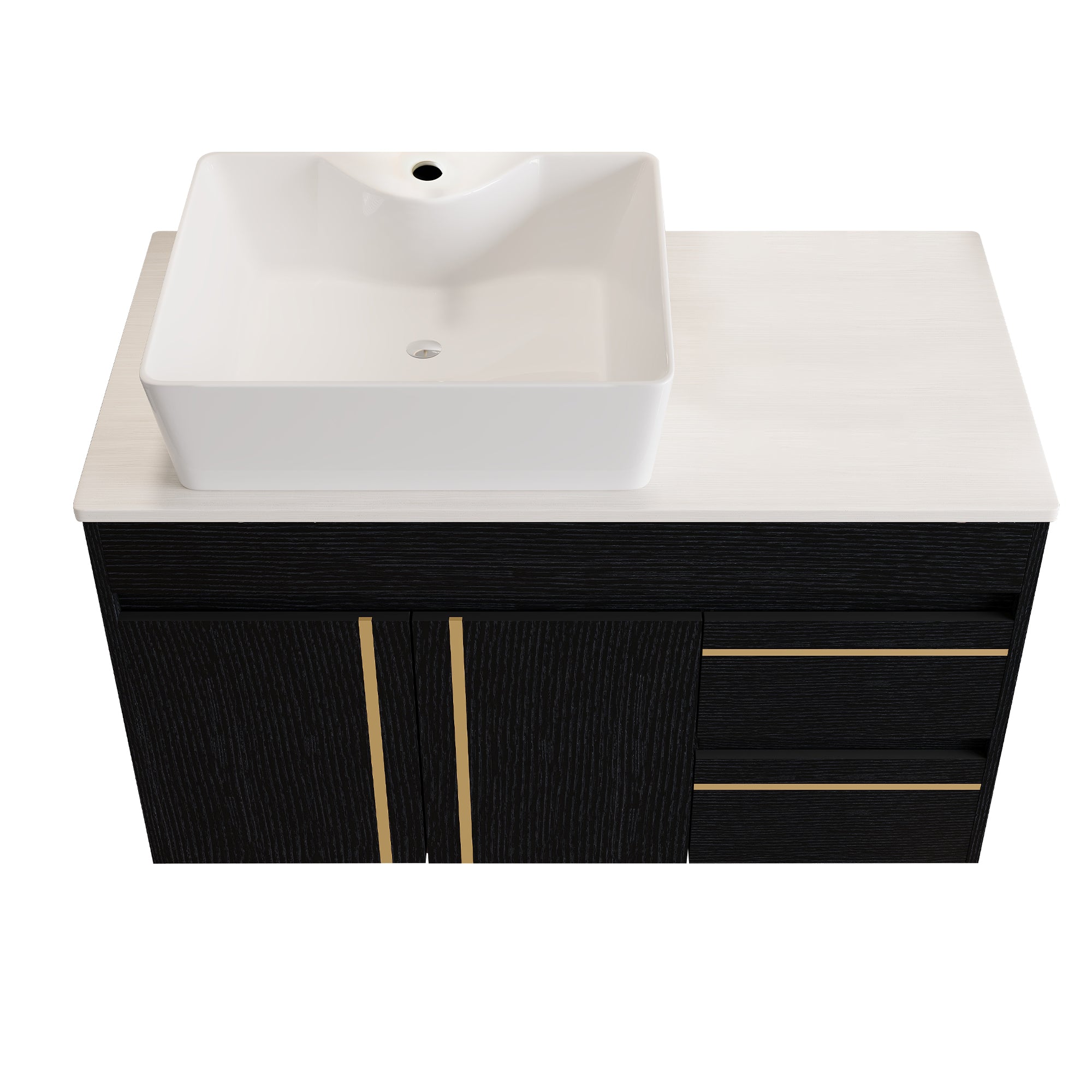 36" Wall-Mounted Bathroom Vanity with Vessel Ceramic Sink & Plywood Countertop by HouseOfZazla