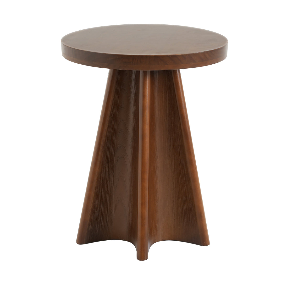 Flower Shaped Solid Pine Round Side Table with Artistic Petal Base - Walnut, photo 6 of 9