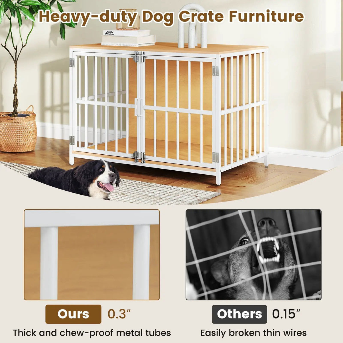 40 Inch Dog Crate Furniture Dog Kennel with Dual Lockable Double Doors by DirectDeals