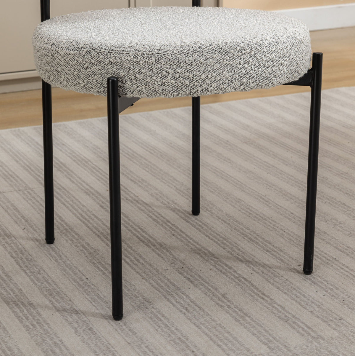 Modern Round Boucle Dining Chairs with Curved Back - Black / White (Set of 2), photo 4 of 11