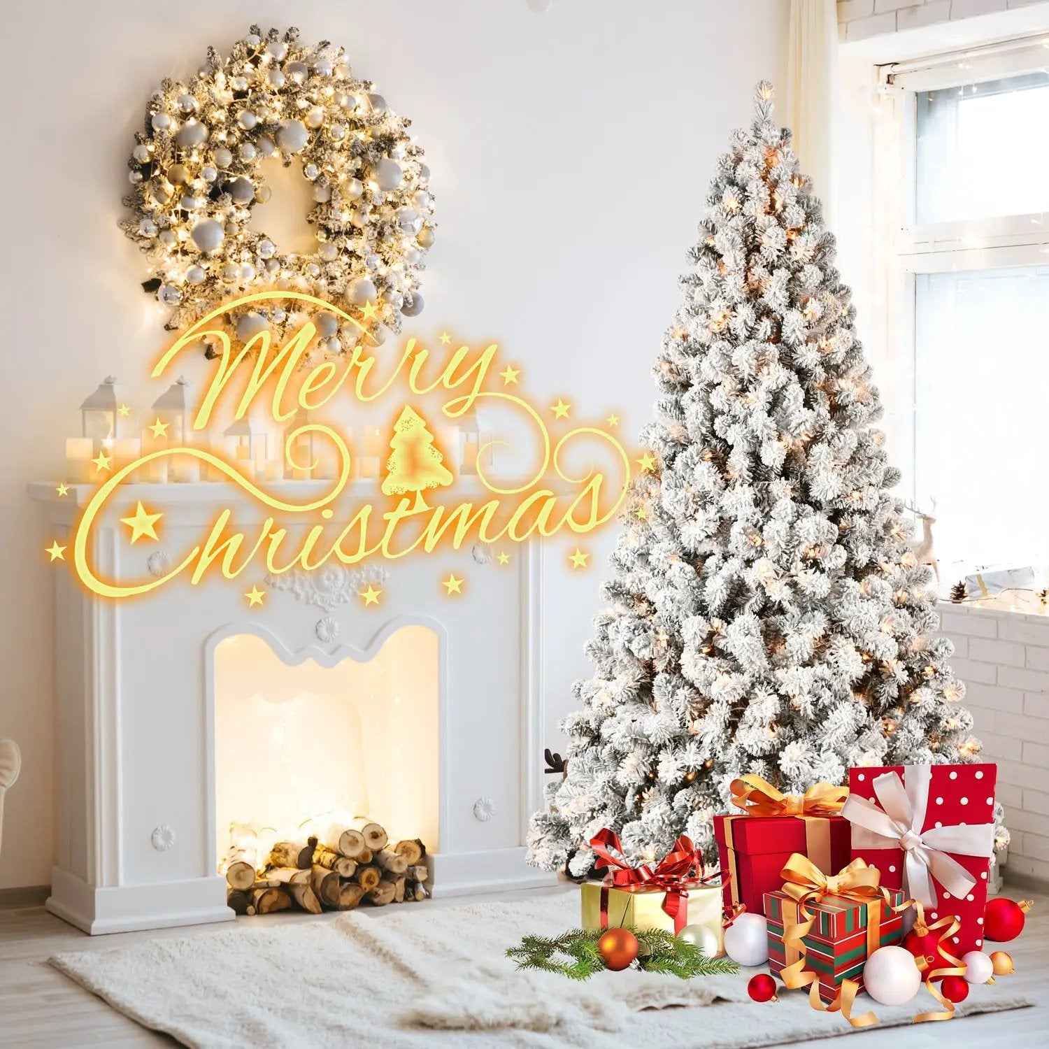 6ft Flocked Pre-Lit Christmas Tree with 300 UL Warm Lights by HouseOfZazla