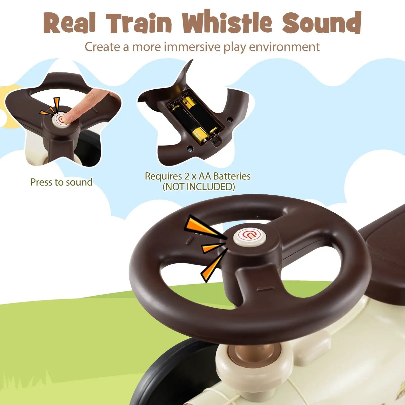 Ride on Toy with Steering Wheel and Train Whistle Sound Button by DirectDeals