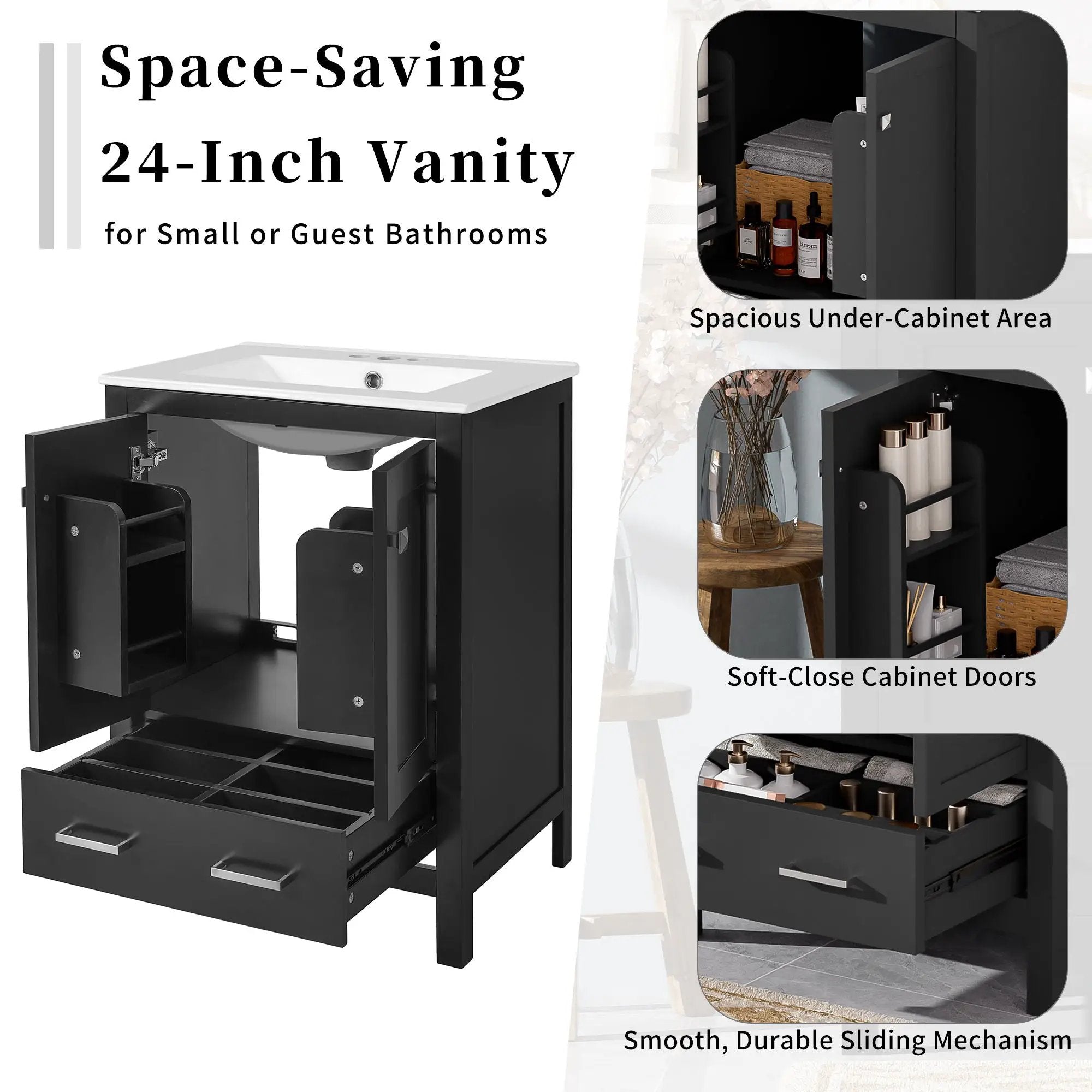 Bathroom Vanity With Integrated Undermount Ceramic Sink, 2 Doors And 1 Drawer, Soft Close Hinges by Unique Piece Furniture