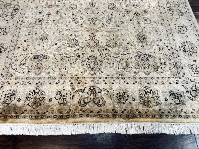 Pak Persian Rug 6x9, Vintage Handmade Wool Carpet, Floral, Beige by Jewel Rugs