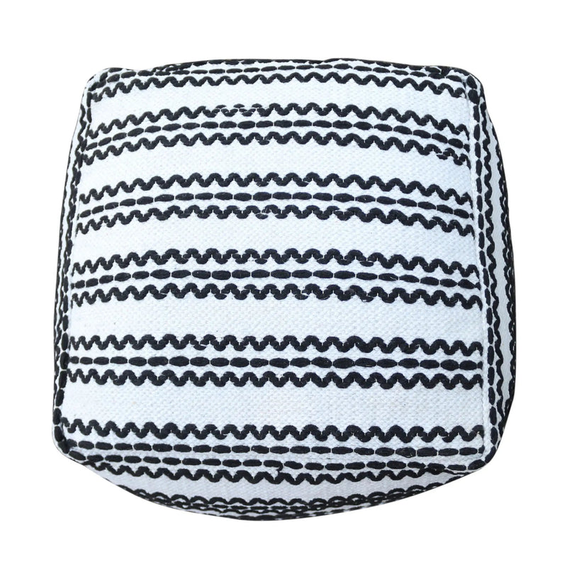 Lani - Handcrafted Fabric Pouf, Durable Cotton Square - Natural / Black by HouseOfZazla