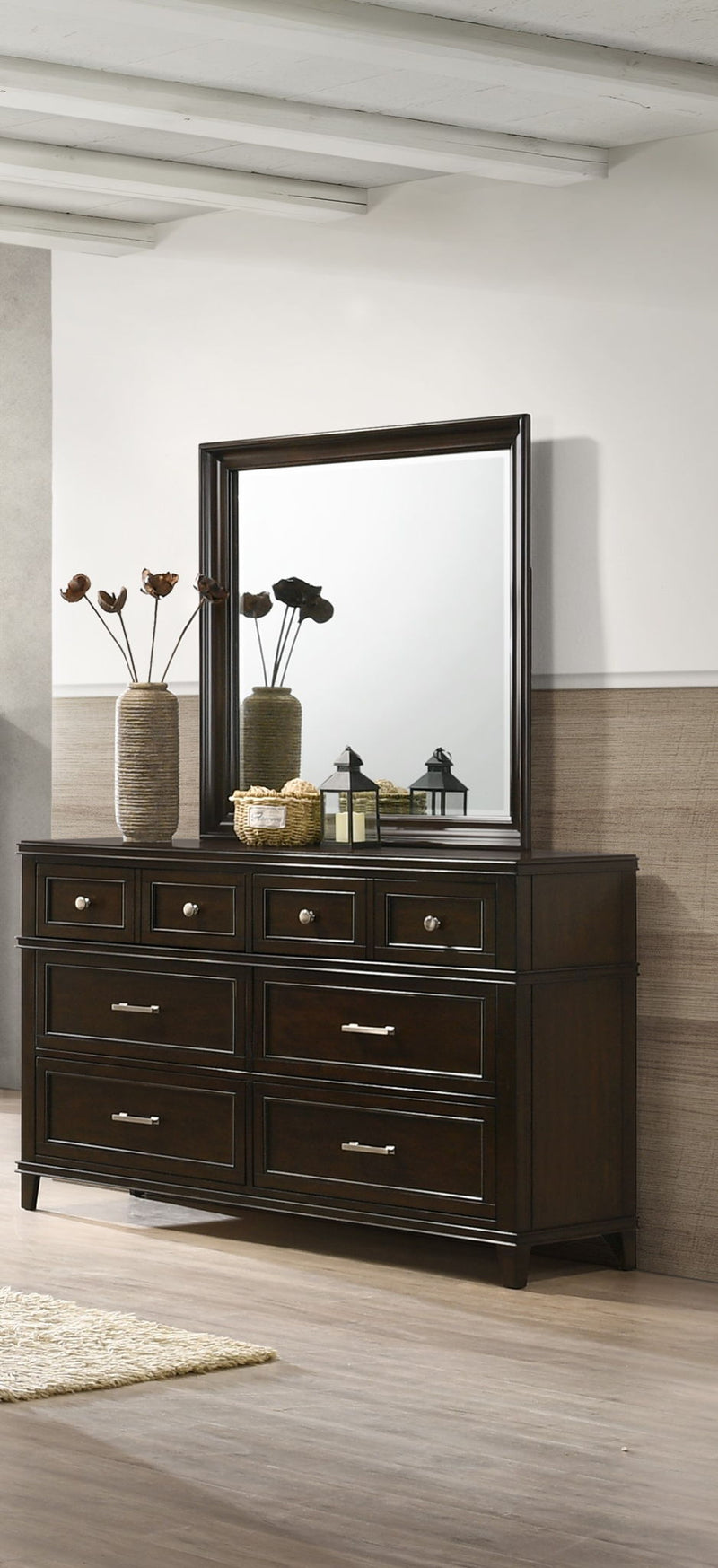 Mahogany Square Mirror with Beveled Glass - Merlot
