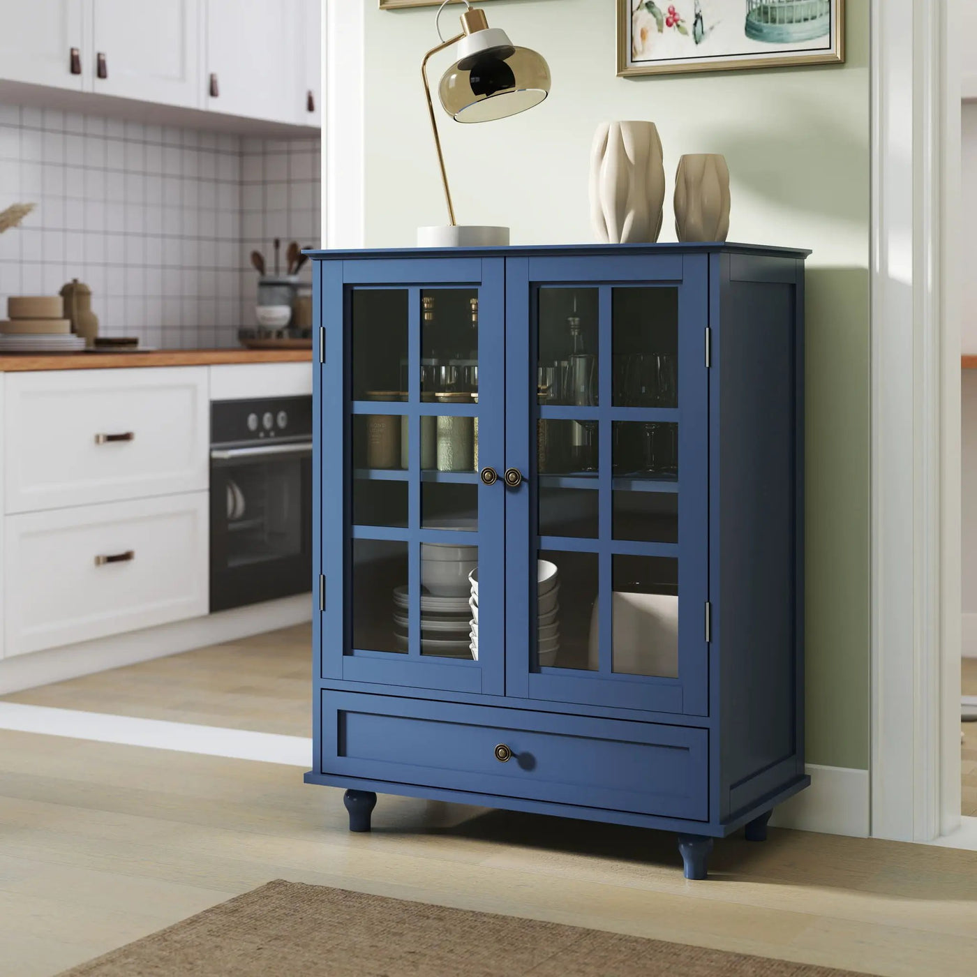 Minimalist Buffet Cabinet With Double Glass Doors And Drawer by HouseOfZazla
