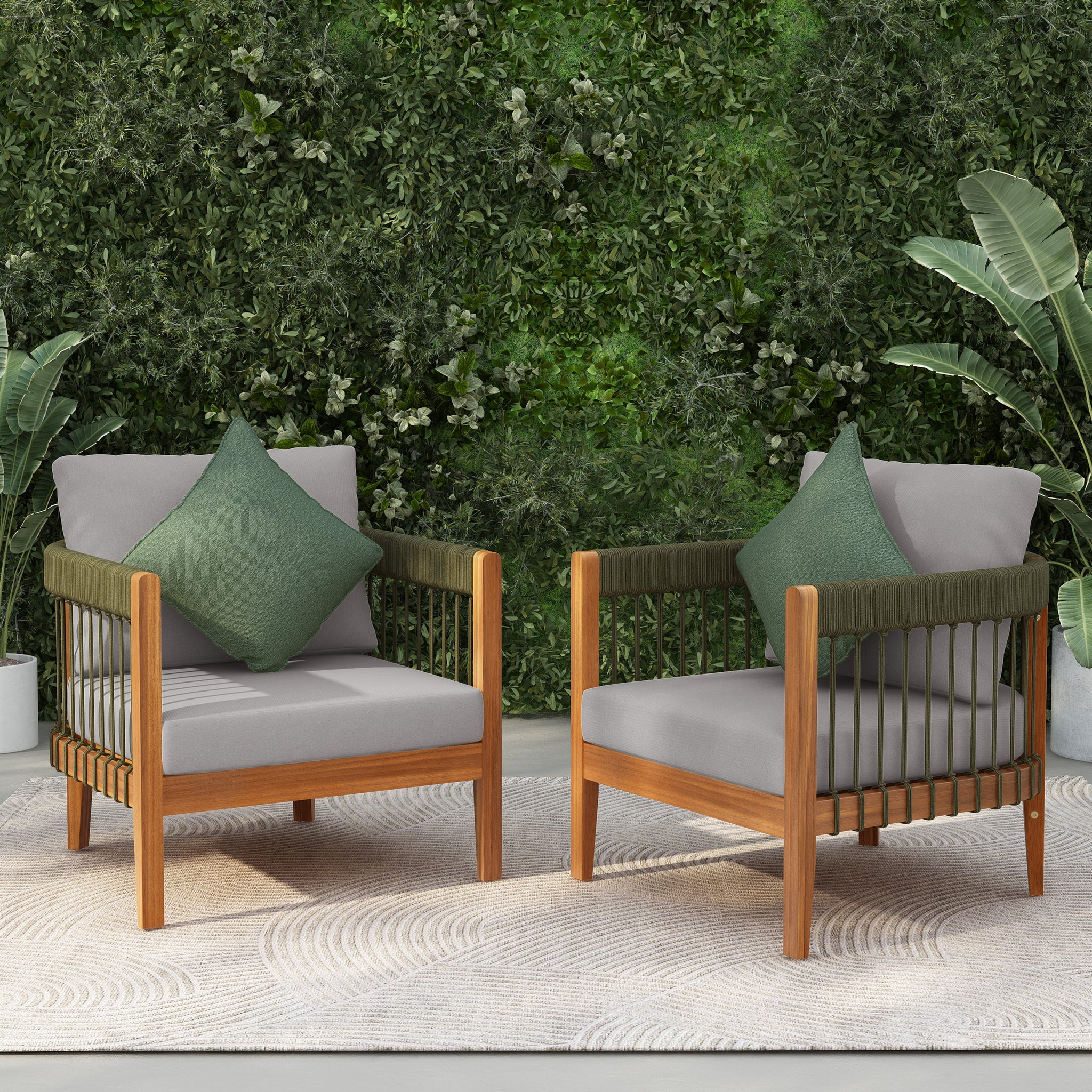 [Set of 2] Acacia Wood Outdoor Club Chair with Rope Accents by HouseOfZazla