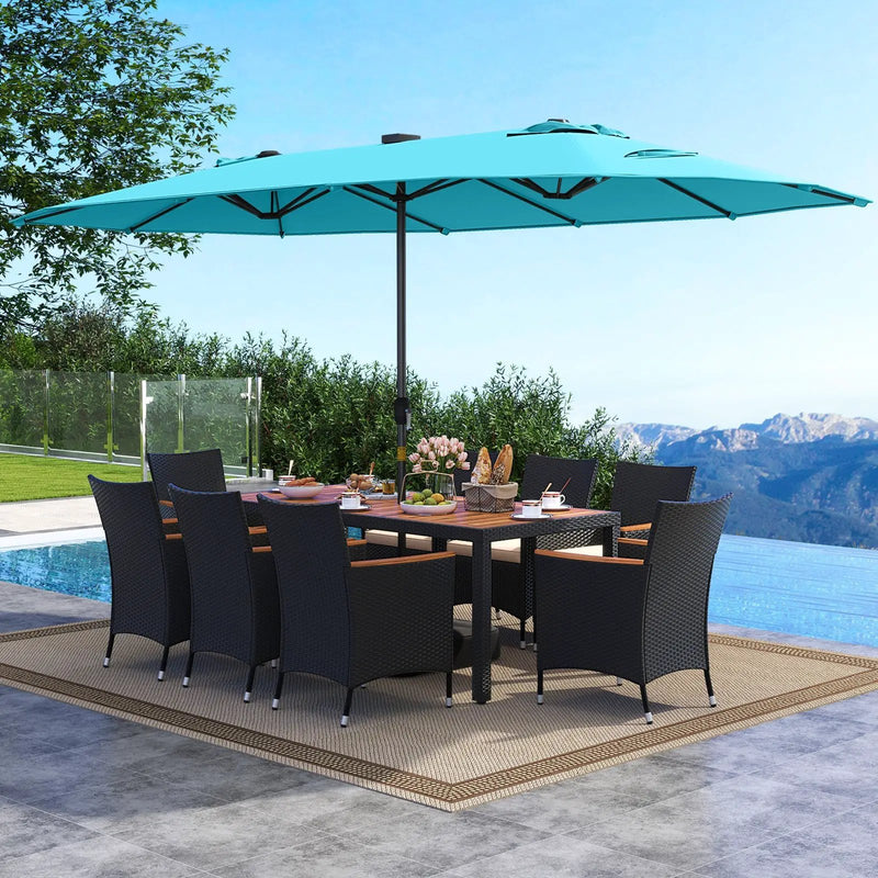 11 Pieces Patio Dining Set with LED Patio Umbrella with Base and Seat Cushions (Beige) by DirectDeals