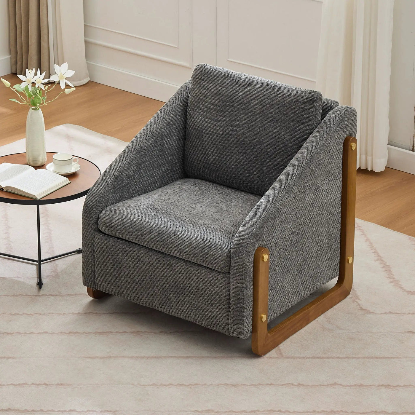 Modern Upholstered Armchair With Wooden Side Frame by HouseOfZazla