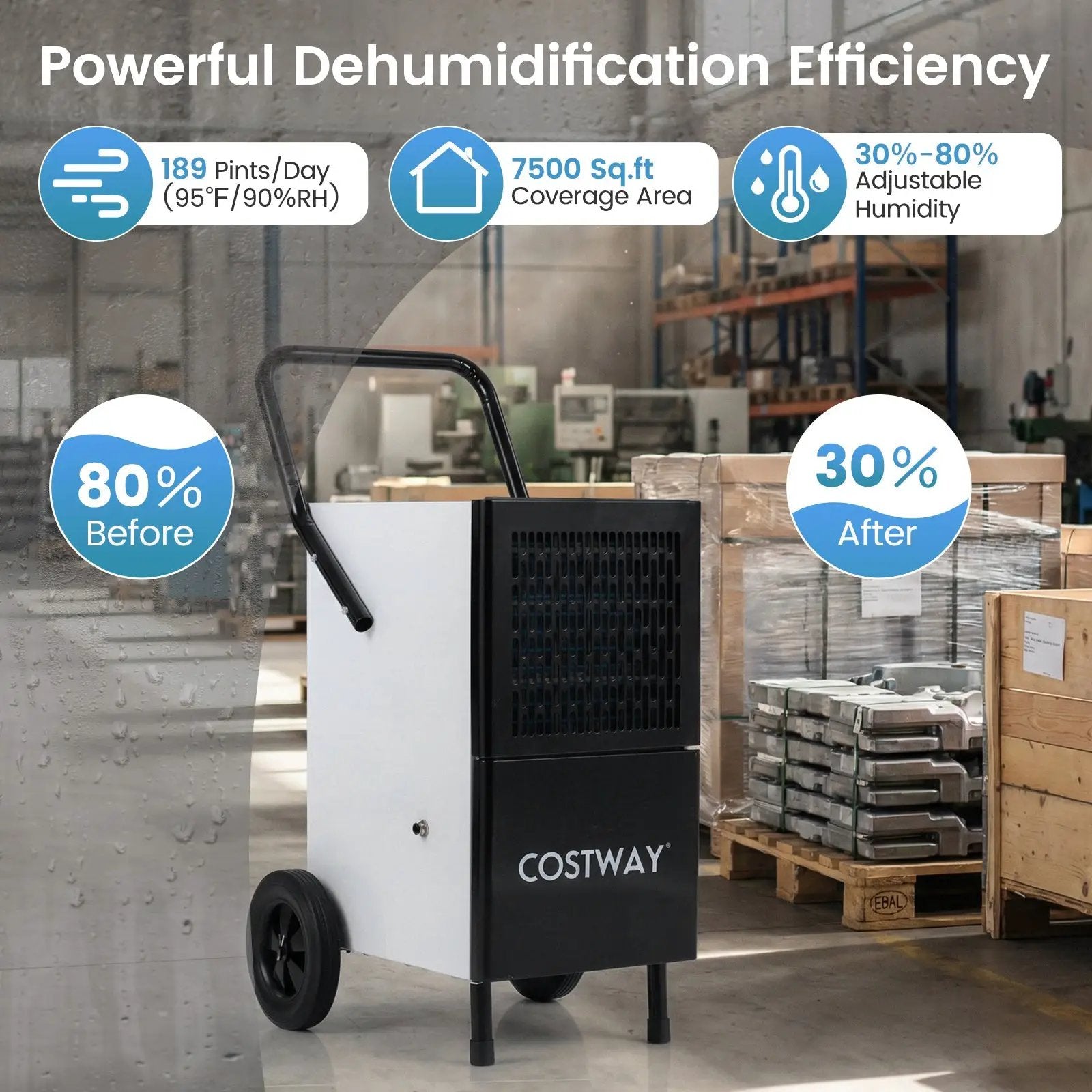 189 Pints Commercial Dehumidifier with Built-in Water Pump-Black by DirectDeals