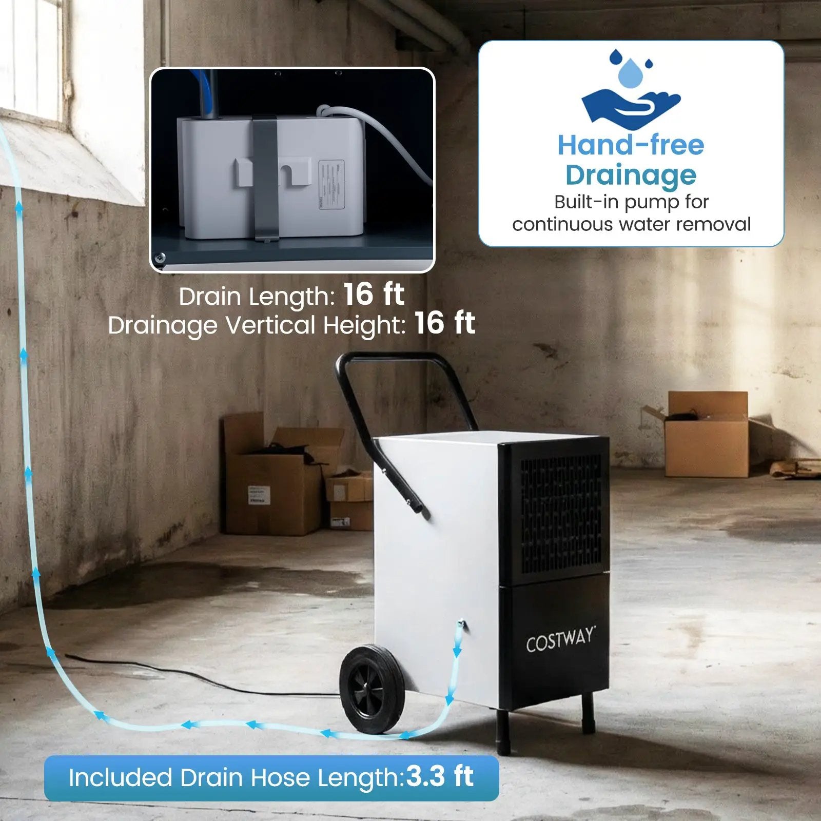 189 Pints Commercial Dehumidifier with Built-in Water Pump-Black by DirectDeals