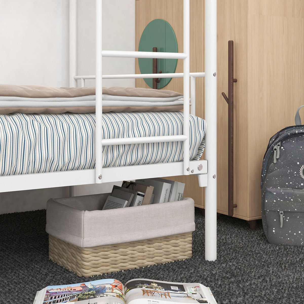 Twin Over Twin Metal Bunk Bed with Ladder - Space Saving Design, photo 6 of 18