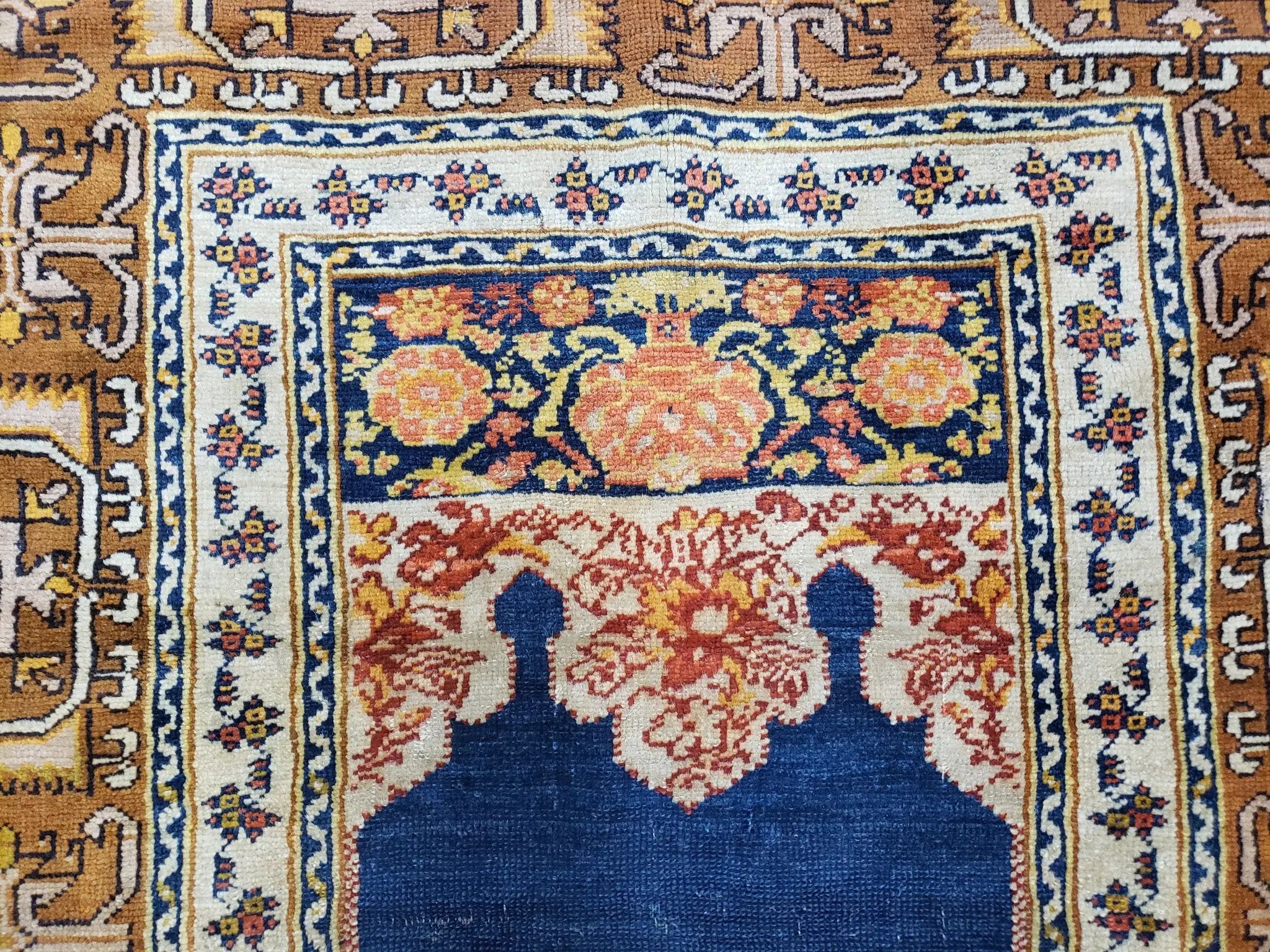Antique Turkish Anatolian Ghiordes Prayer Rug, Twin Mihrabs, Rare Collectible Oriental Rug, Early 20th Century Prayer Rug, 3'9" x 5'2" by Jewel Rugs