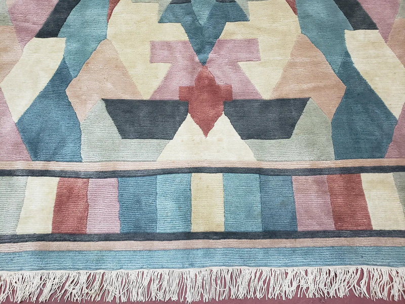 Contemporary Indian Nepalese Area Rug 8x11, Wool Hand-Knotted Modern Multicolor Nepali Abstract Carpet 8 x 11 Soft Playroom Nursery Room Rug by Jewel Rugs
